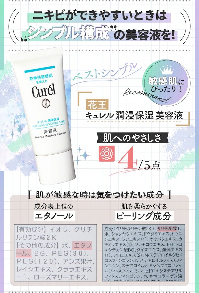 ニキビができやすい肌はデリケートな傾向あり。シンプルで肌にやさしい成分構成が理想