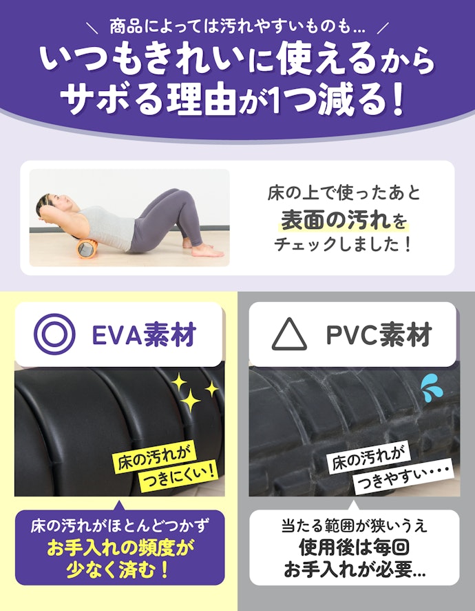 意外と汚れやすいから、汚れにくいEVA素材を選んで