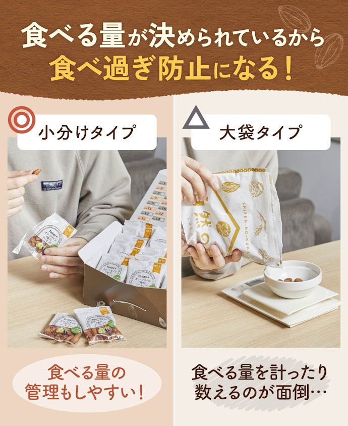 食べすぎを防ぎたい人は小分けタイプのアーモンドがおすすめ