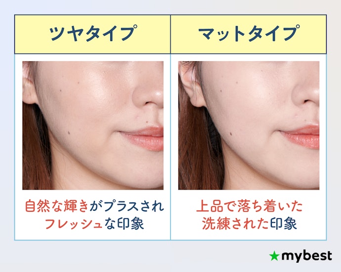 ふんわり仕上げたいならマット、健康的な印象にしたい人にはツヤ仕上げをチョイス