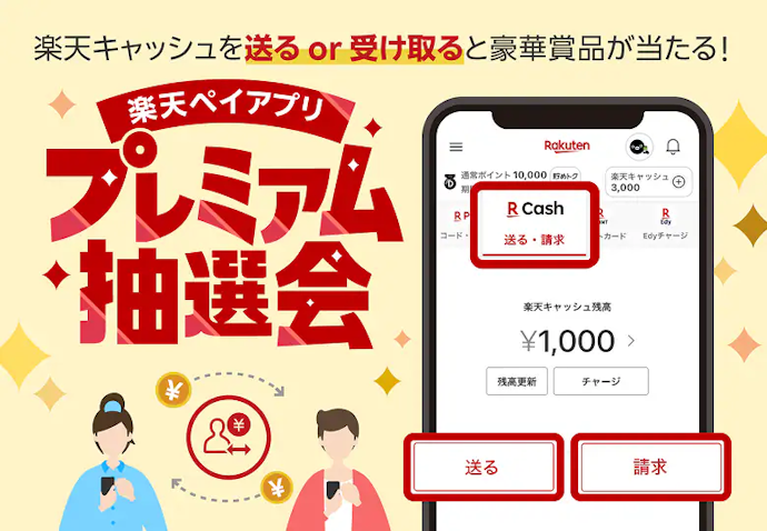 楽天キャッシュを「送る」「受け取る」で当たるプレミアム抽選会