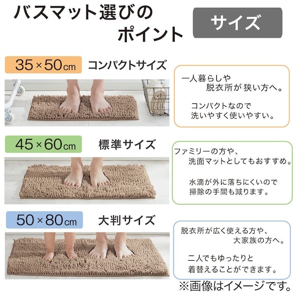 バスマットのサイズは、家族構成や脱衣所のスペースに合わせて選ぼう