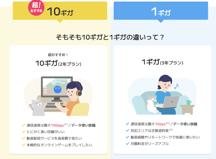 プランは2つだけ。家族で使うなら10ギガプラン、単身世帯なら1ギガプランがおすすめ