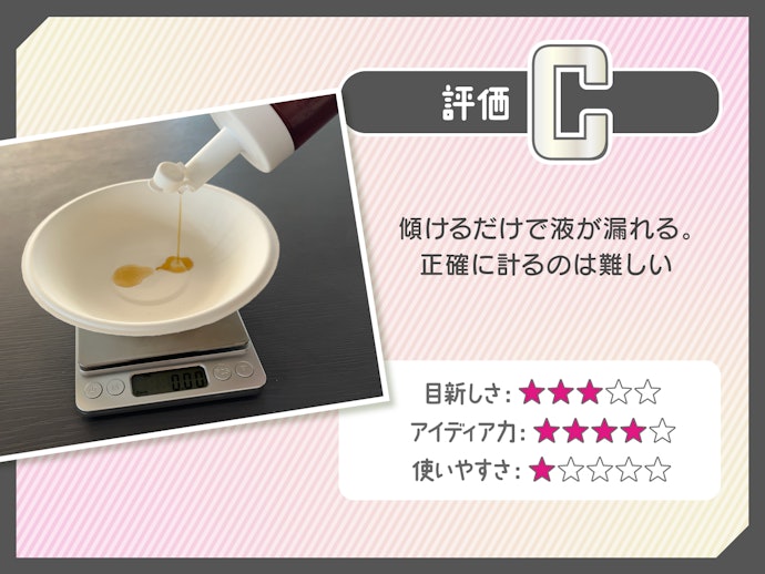 傾けるだけで液が漏れて、正確に計れないからあえて買わなくてもいい