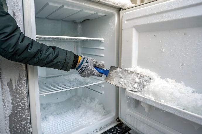 お湯を使って霜を除去する