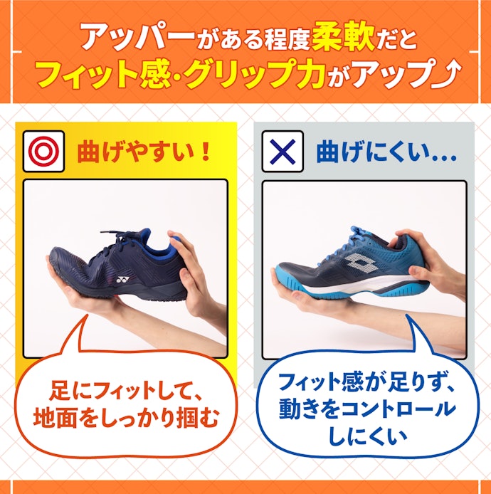 アッパーにある程度柔軟性があると足にフィットしやすい