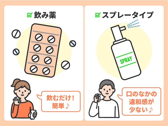 子どもには、飲みやすいタブレットタイプやスプレータイプがおすすめ。対象年齢も必ず確認しよう