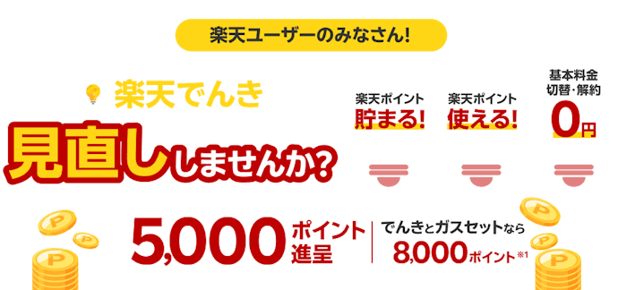 楽天でんき|新規申し込みと利用で最大5,000ポイントがもらえる