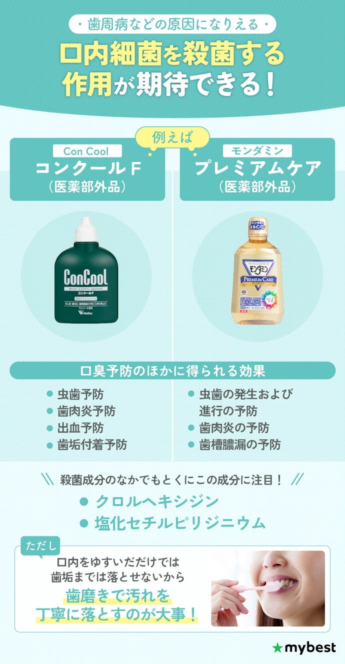 歯周病や虫歯の予防効果も気になるなら、医薬部外品に含まれる殺菌成分にも注目して選ぼう