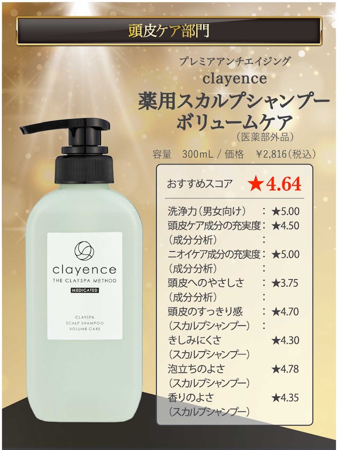 【21/頭皮ケア】プレミアアンチエイジング「clayence クレイスパ薬用スカルプシャンプー ボリュームケア(医薬部外品)」