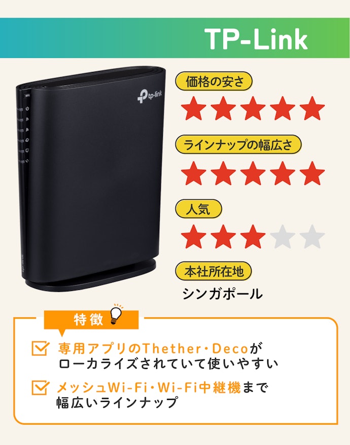 TP-Link:世界シェアでトップクラス!ラインナップが幅広く専用アプリが使いやすい