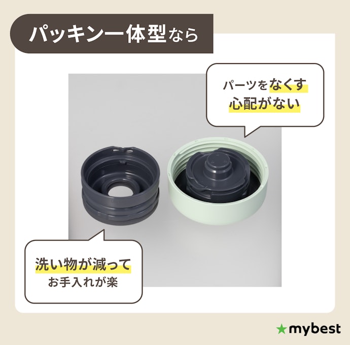 手入れの手間やパーツの紛失を防ぎたいなら、パッキン一体型がおすすめ