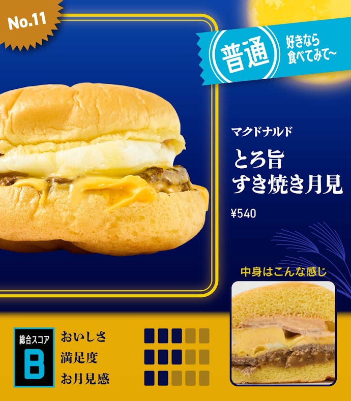 【11位】マクドナルド「とろ旨すき焼き月見」(540円)