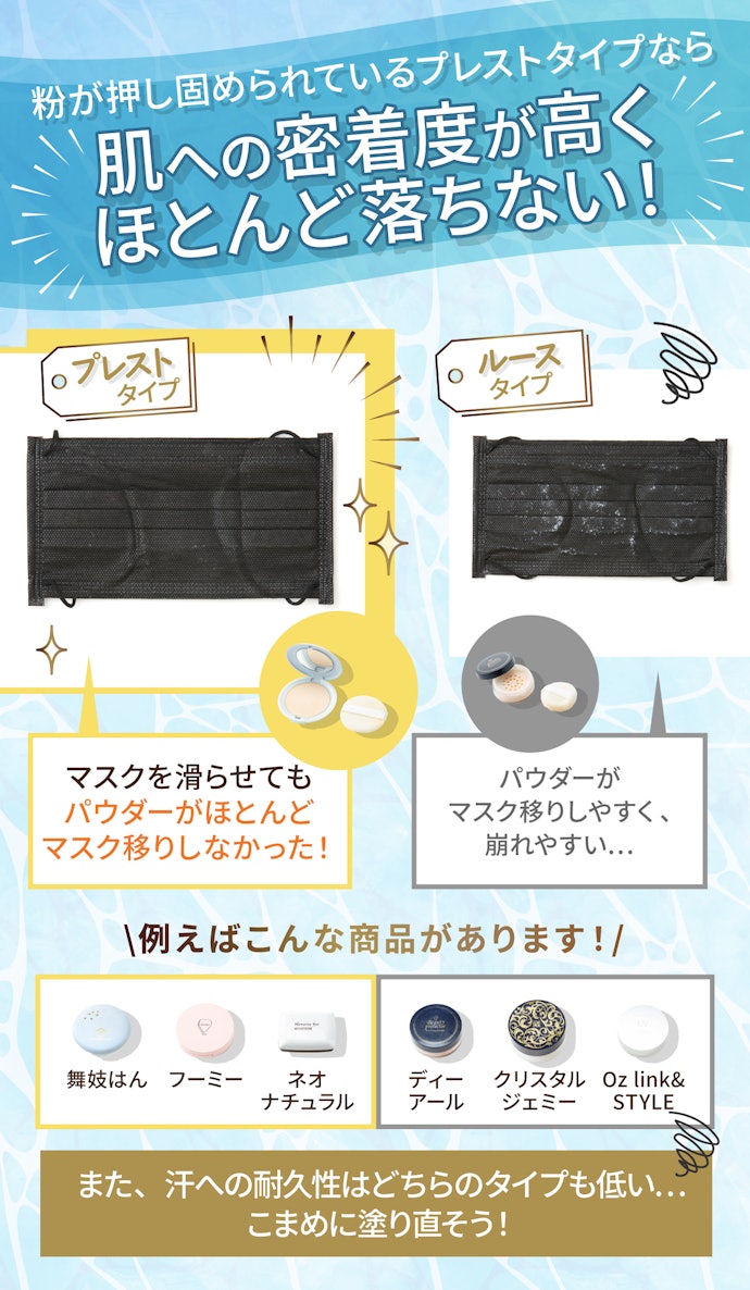 マスクで擦れても落ちにくいものがほしいならプレストタイプを