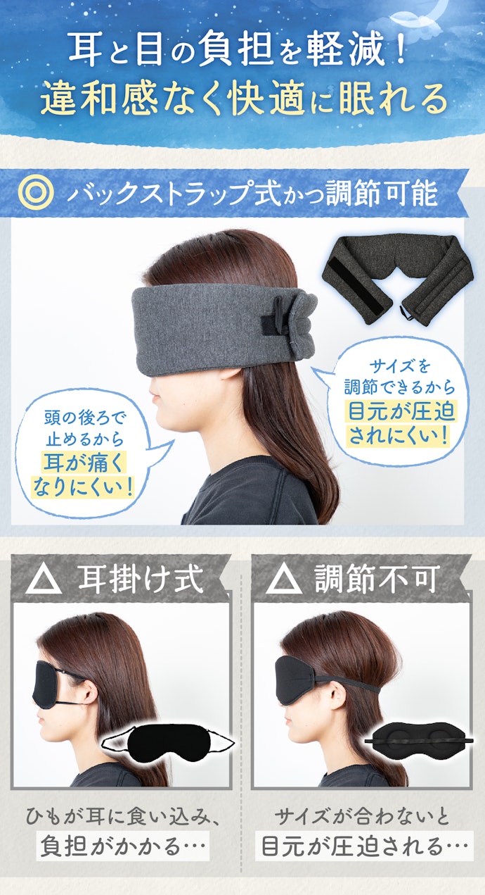 バックストラップ式かつ調節可能なものは、睡眠の邪魔をしにくい