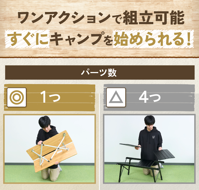 サッと組み立てられる、1パーツのアウトドアテーブルを選ぼう