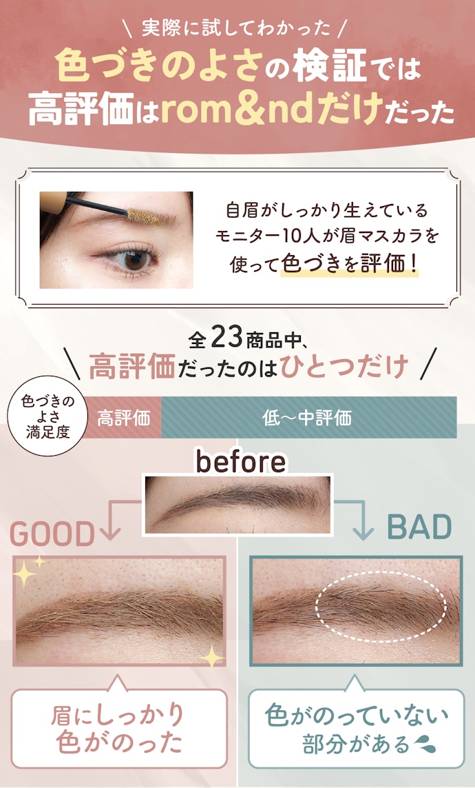眉毛が濃く、色づきのよさを重視するならrom&ndがおすすめ