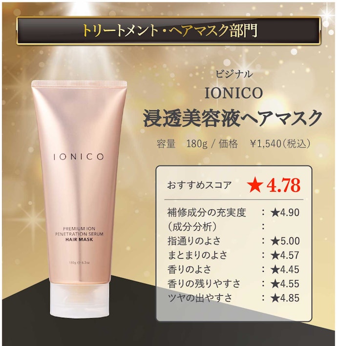 【18/ヘアトリートメント・マスク】ビジナル「IONICO 浸透美容液ヘアマスク」