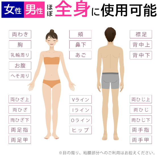 VIOや顔、男性の髭にも使用できる。カートリッジを交換すれば長く使えるのもうれしい