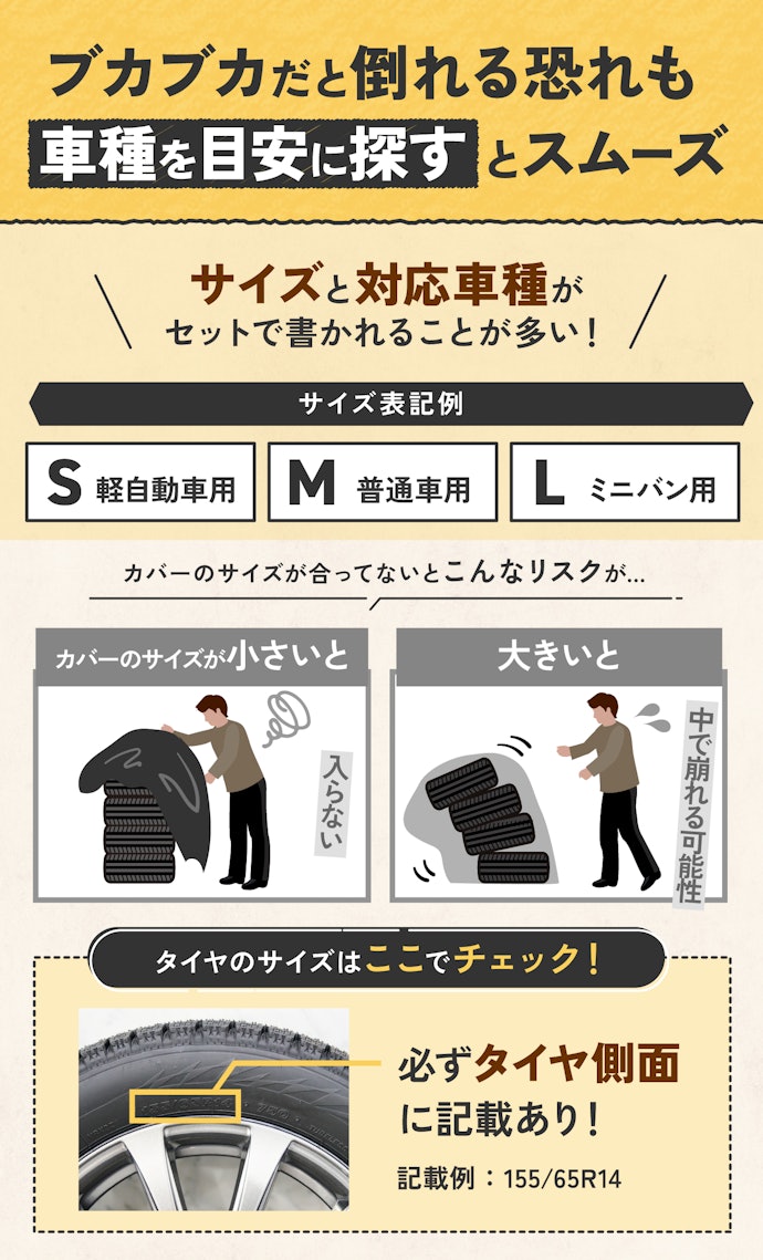 保管するタイヤに適したサイズのカバーを選ぼう