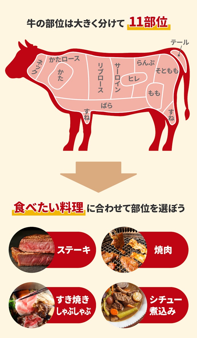 食べたい料理にあわせて牛肉の部位を厳選しよう