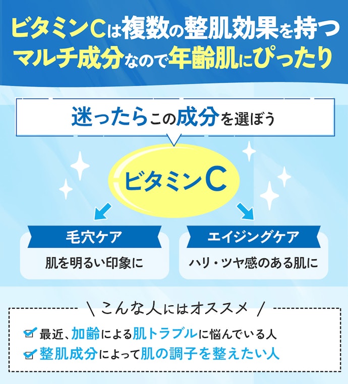 +αの整肌効果がほしいなら、ビタミンC成分が入っているものを選ぼう