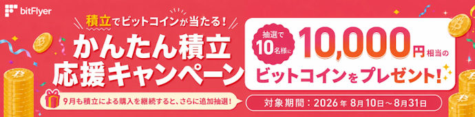 「かんたん積立」を利用すると抽選で最大20,000円相当のビットコインがもらえる