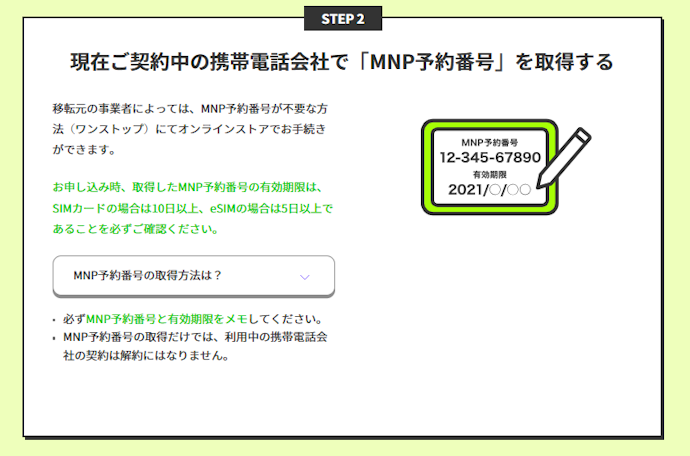 ①MNP予約番号の取得