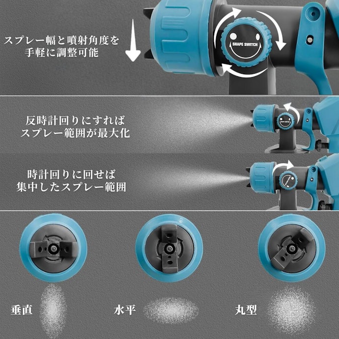 塗料の噴射パターンも確認。塗装対象物に合わせてチョイス