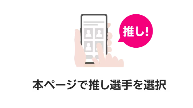 専用ページで推し選手を選択し、申し込みページへ移動する