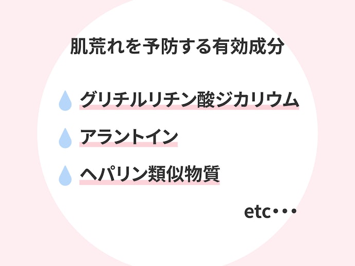 肌荒れ・あせもが気になる場合は、肌荒れを予防する有効成分の有無を確認