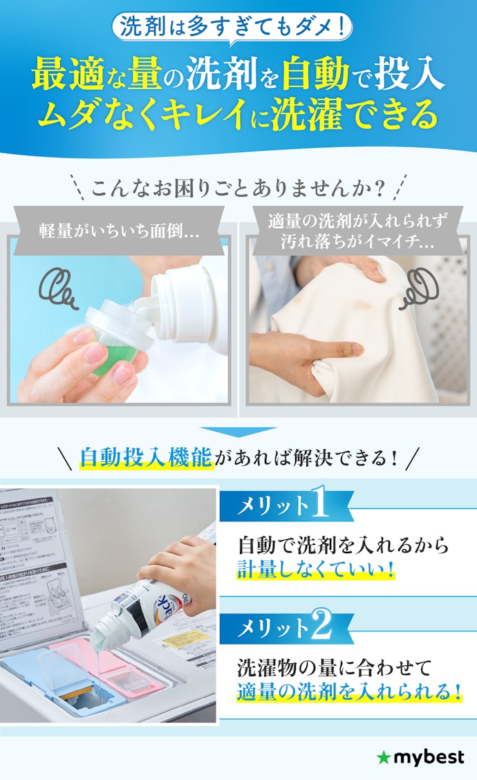 時短はもちろん、洗剤のムダ使いを防ぎたい人は自動投入機能をチェック!