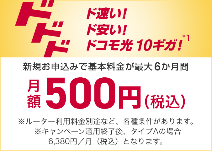 【新規・乗り換え】10ギガ基本料金最大6か月間ワンコインキャンペーン