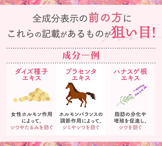 肌のハリ・弾力感の向上に効果的な成分が入っているかチェック