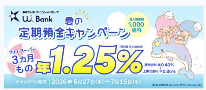 3か月円定期預金の金利が年1.25%になる