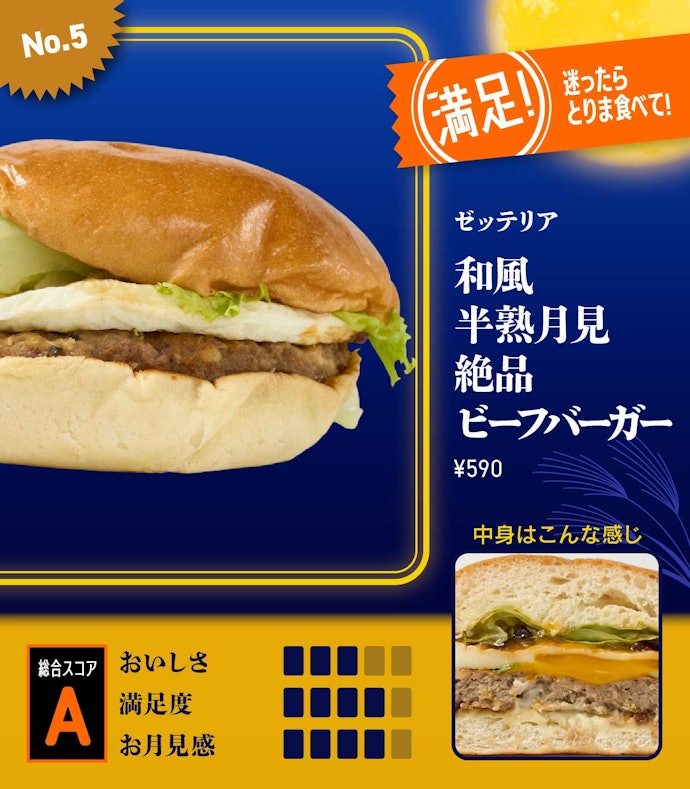 【5位】ゼッテリア「和風半熟月見 絶品ビーフバーガー」(590円)