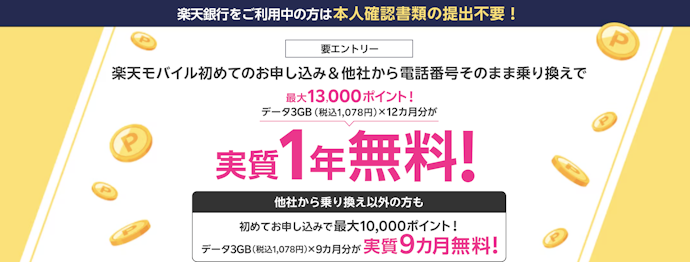 楽天銀行を使っているなら3,000円分のポイント上乗せ