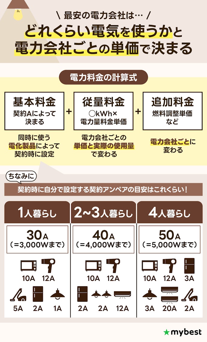 電気使用量or世帯人数を基準に電力会社を選ぼう