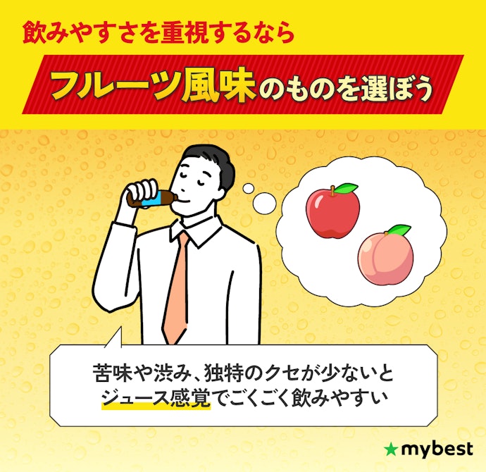 飲みやすさを重視するなら、フルーツ風味のものがおすすめ