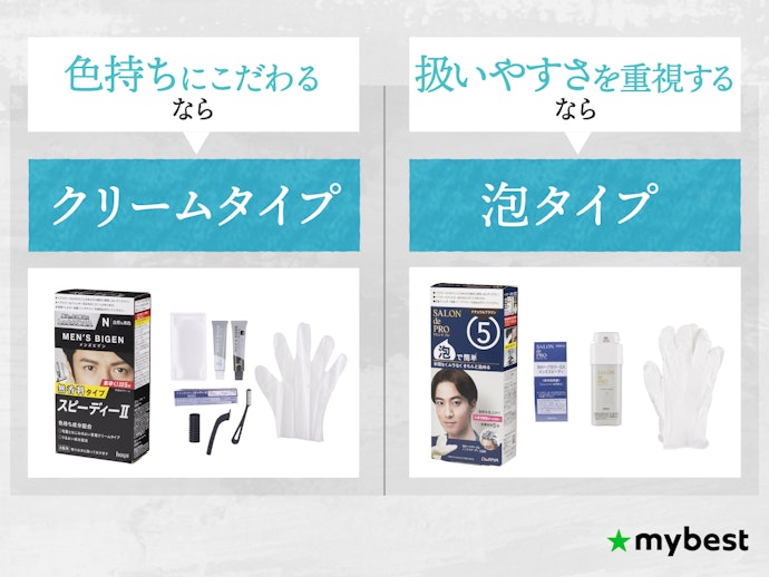 色持ちにこだわるならクリーム、扱いやすさなら泡タイプがおすすめ