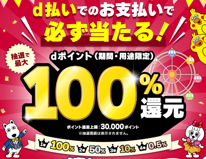 よみうりランドでd払いを利用すると抽選で最大全額分のポイントが還元される