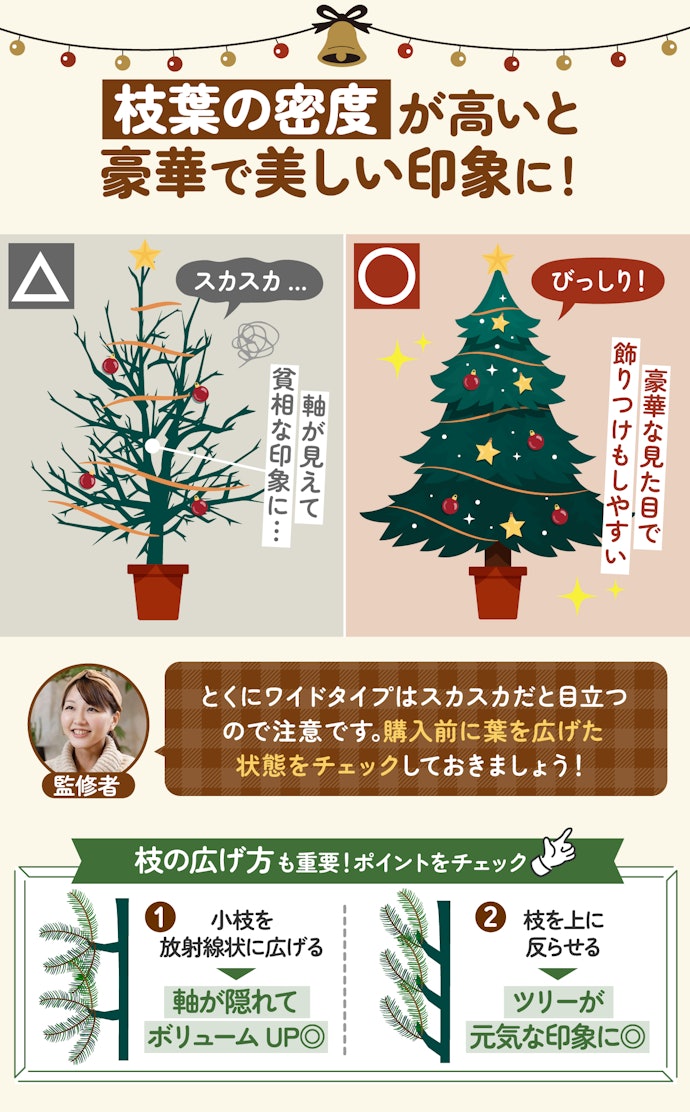 見た目の印象を左右する、枝葉の密度もあわせてチェックしよう