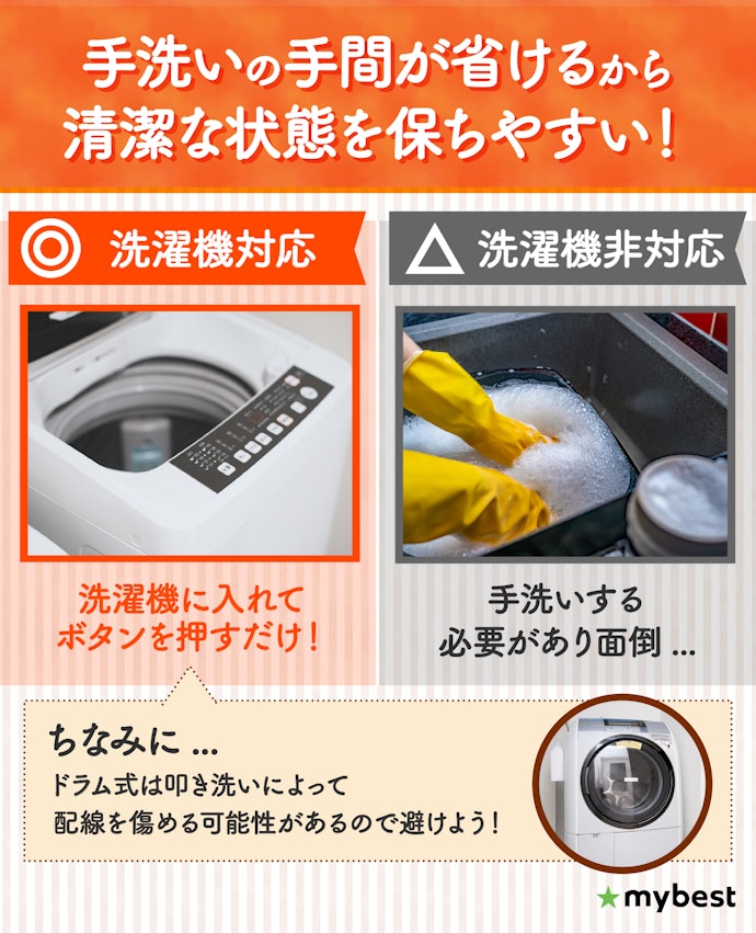 洗濯機対応なら、手軽にお手入れができる!