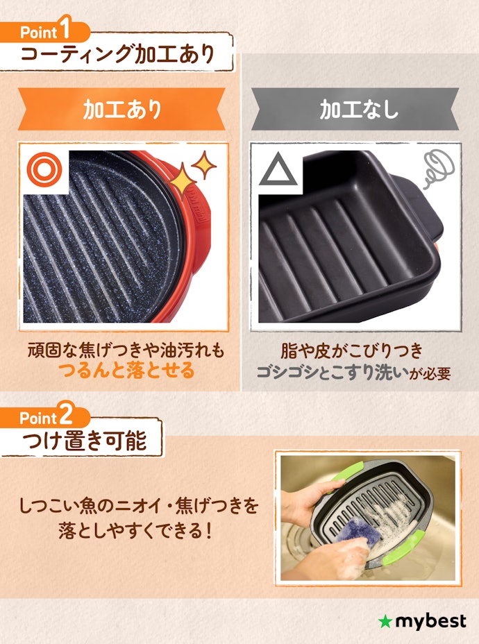 手入れのしやすさも大事!コーティングの有無・つけ置き対応かを確認しよう