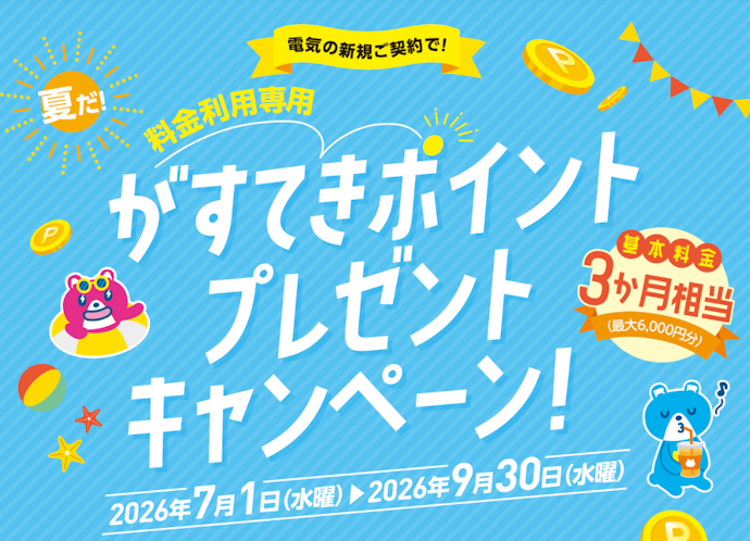 新規申し込みで最大6,000ポイント(基本料金3か月分相当)プレゼント