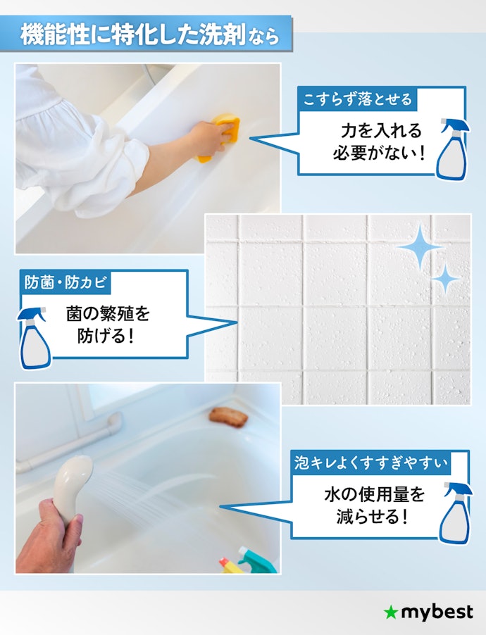 こすらず落とせるものや、菌・カビの予防などの機能性もチェック!