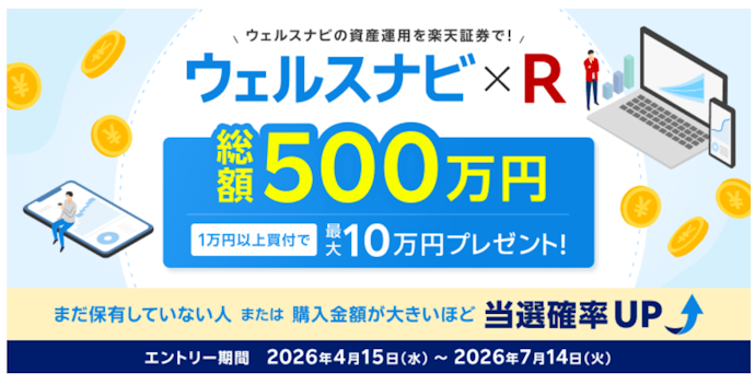ウェルスナビ×Rへの1万円以上の投資で最大10万円が当たる