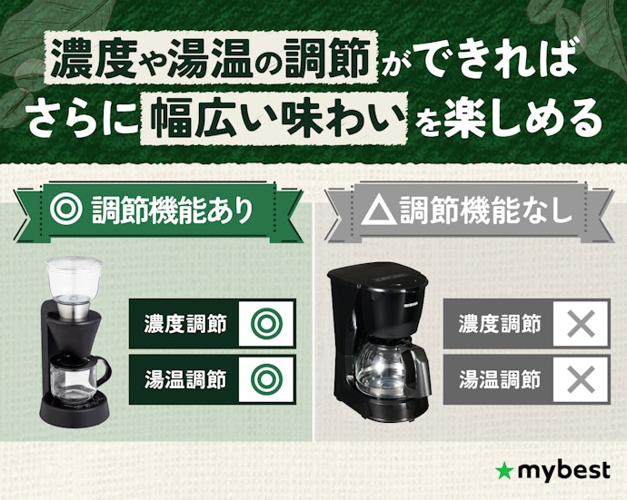 味わいにこだわりたい人には、濃度や湯温を調節できるものがおすすめ