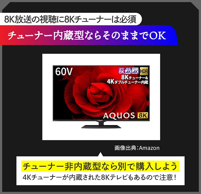 テレビに8Kチューナーが内蔵されているか確認しよう