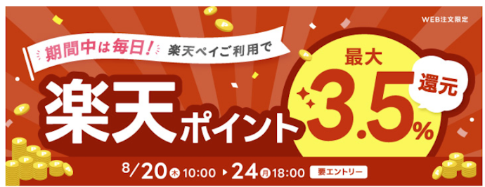 ミルポッシェでエントリーと楽天ペイ利用をするとポイント最大3.5%還元